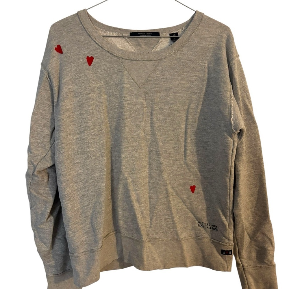 Scotch & Soda Gray Sweatshirt | Embroidered Red Hearts - Picture 2 of 12